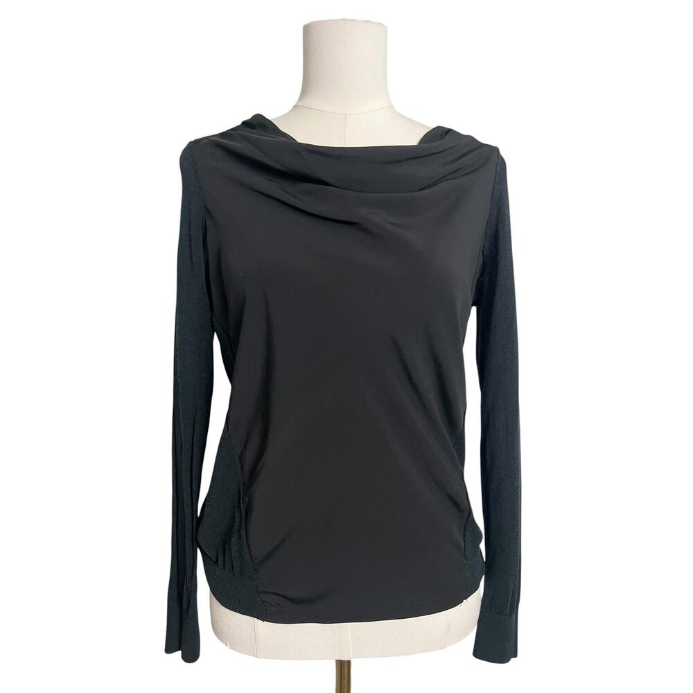 Esprit Black Draped Blouse Small Cowl Neck Career Office Stretch Knit Top Zipper